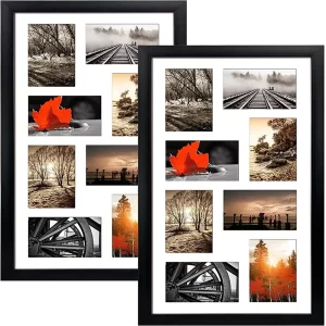 4×6 Inch Black Collage Picture Frame, 8 Openings Matted Collage Frame,16 Multi Photos for Wall