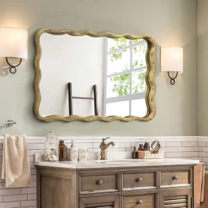 Solid Wood Wavy Mirror, Squiggly Mirror Vanity Mirror Wall Decor Modern Mirror