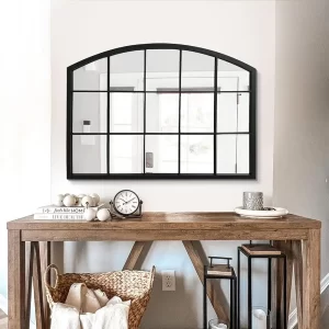 Wide Window Pane Black Mirror, Iron Framed Mirror